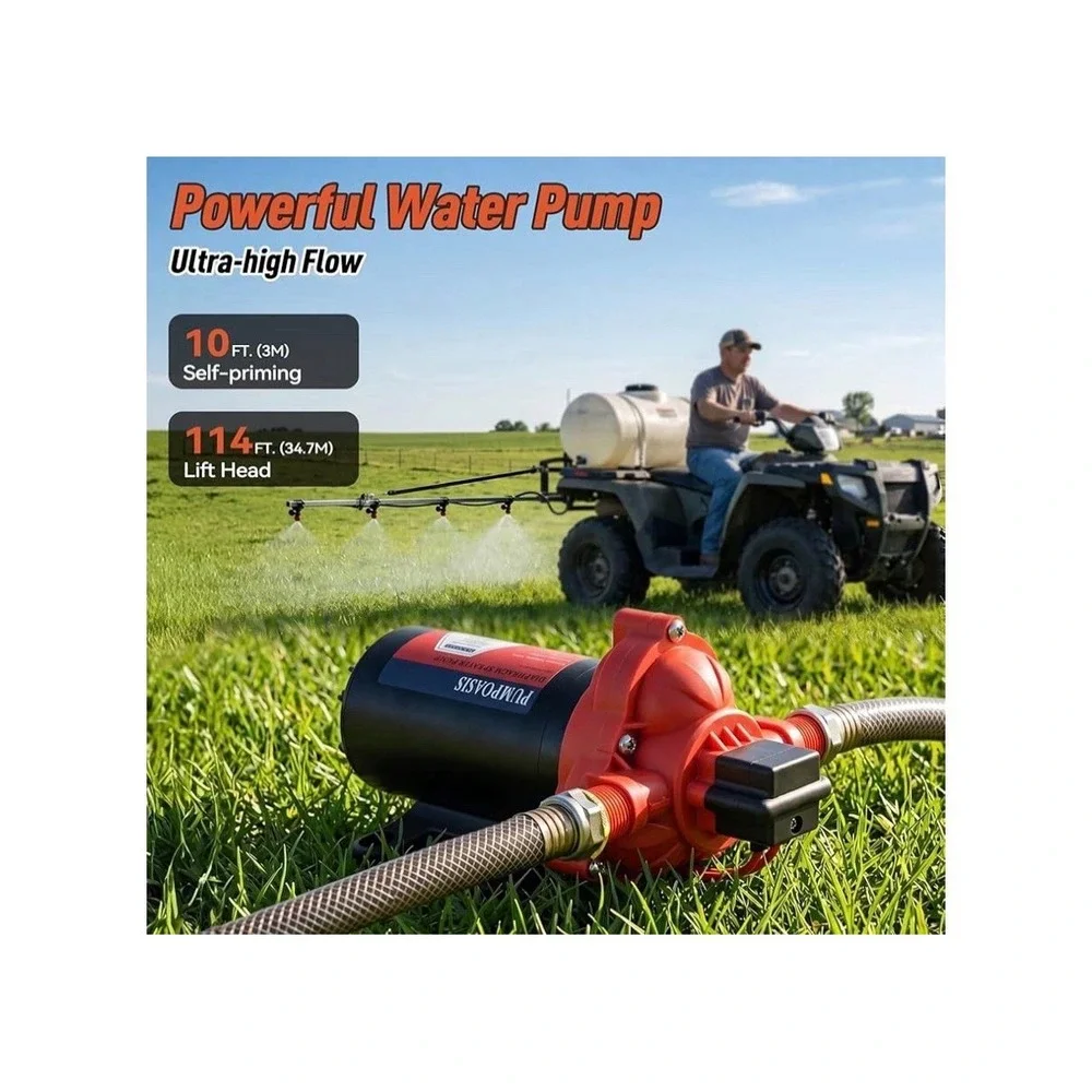 12V Sprayer Pump 2.5GPM 60PSI, Chemical Resistant, Self-Priming Pump